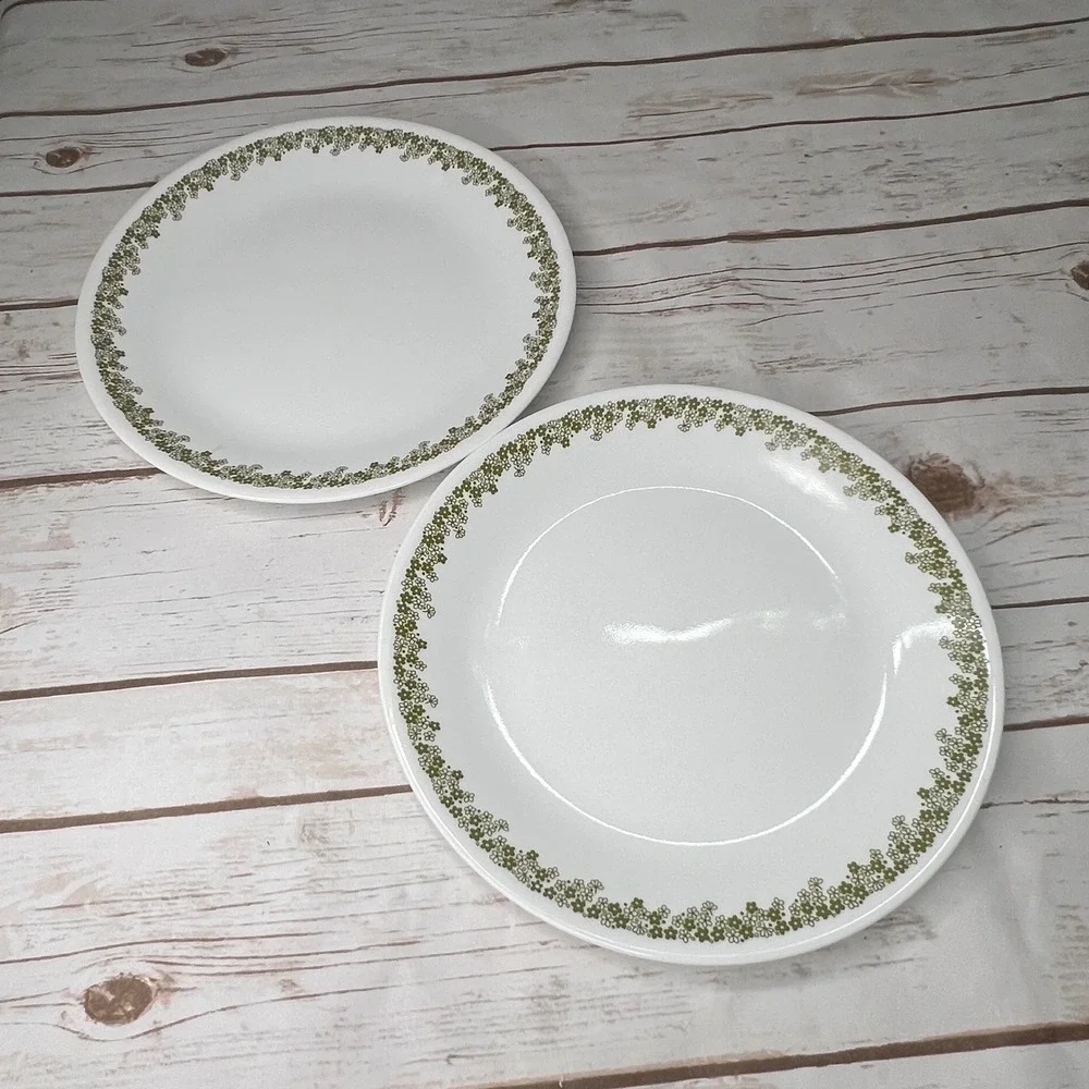 VTG Corelle Dinner Plates Spring Blossom Green Crazy Daisy 10.25